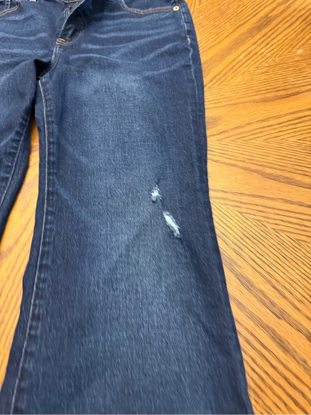 Express Dark Blue Flared Jeans with Raw Hem